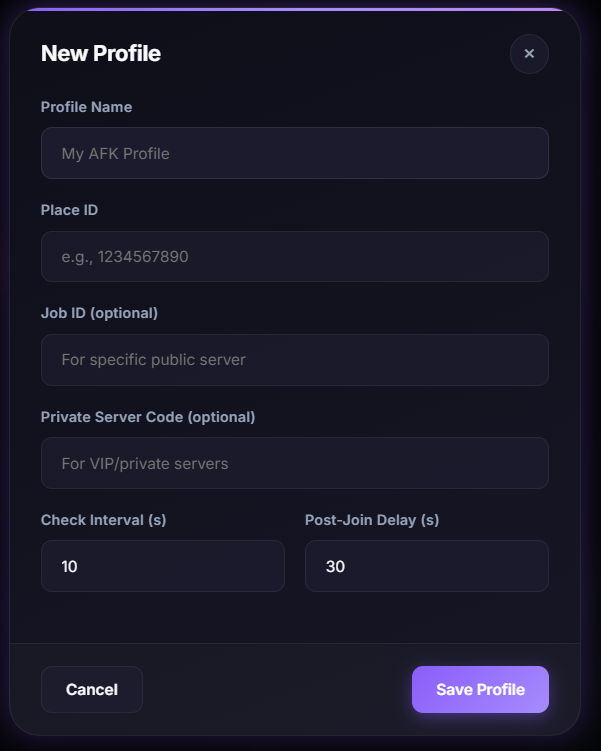 Auto Rejoin profile form