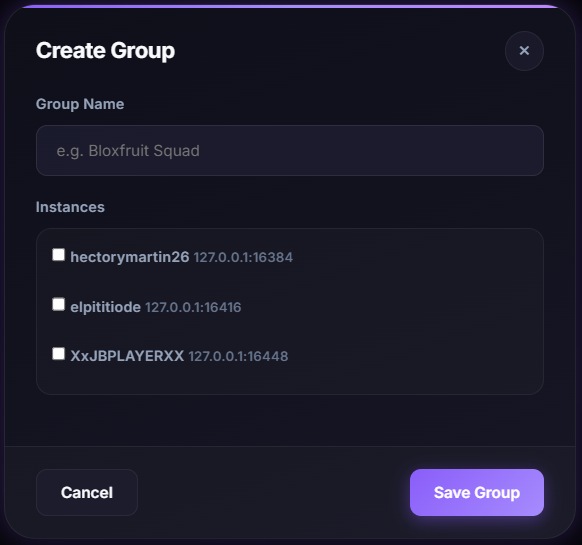 Scripts groups management view